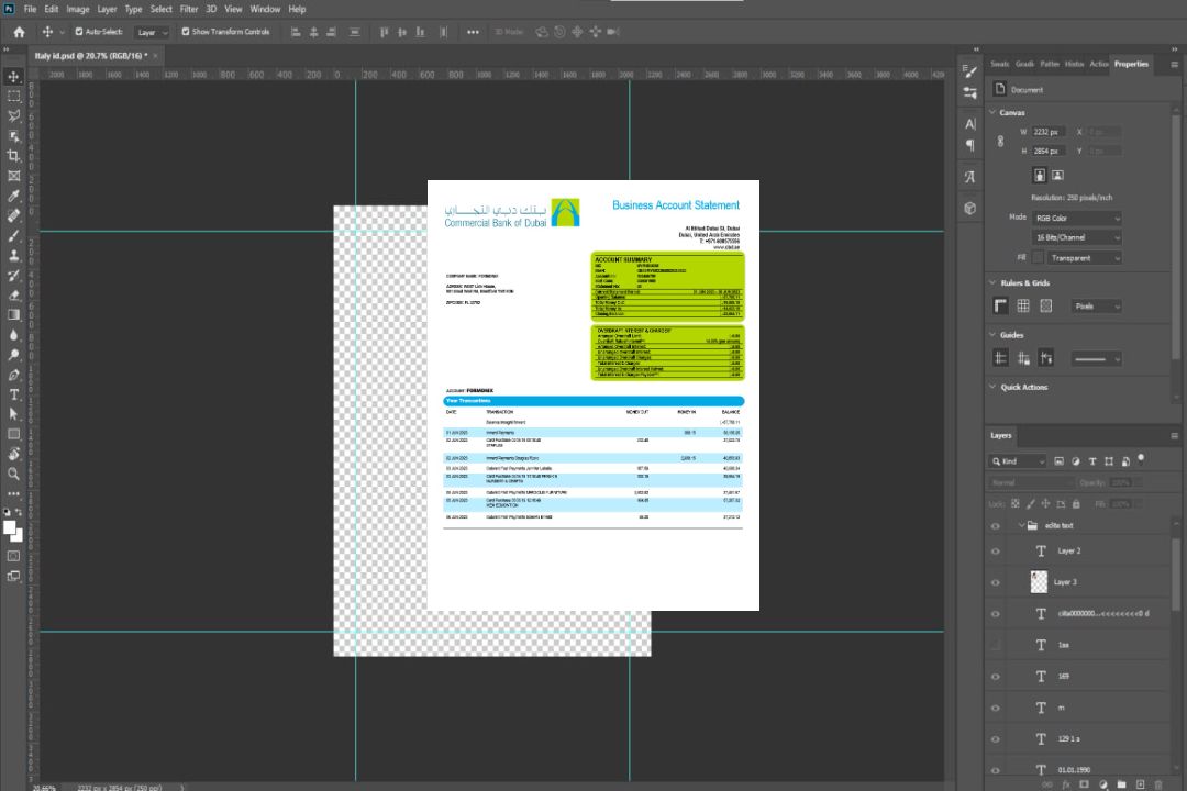 Modèle Word et PDF de relevé de compte courant de la société Commercial Bank of Dubai template Modèle Word et PDF de relevé de compte courant de la société Commercial Bank of Dubai template